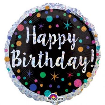 בלון מיילר - Happy Birthday סאטן שחור מנוקד