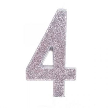 נר יום הולדת ענק כסף מנצנץ מספר 4