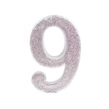 נר יום הולדת ענק כסף מנצנץ מספר 9