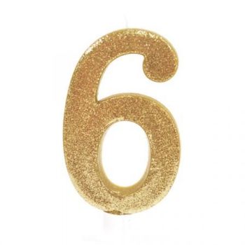 נר יום הולדת ענק זהב מנצנץ מספר 6
