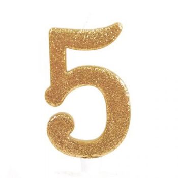 נר יום הולדת ענק זהב מנצנץ מספר 5