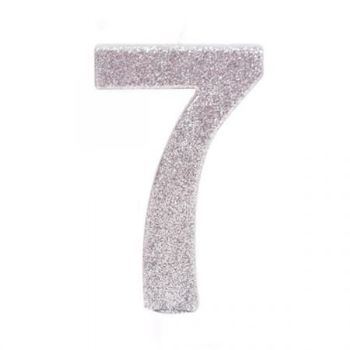 נר יום הולדת ענק כסף מנצנץ מספר 7