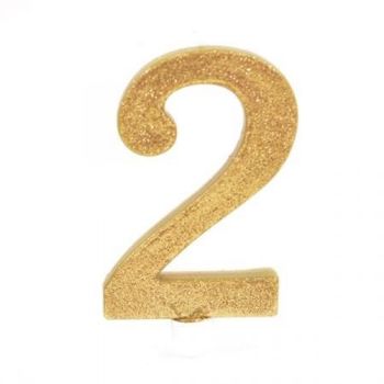 נר יום הולדת ענק זהב מנצנץ מספר 2
