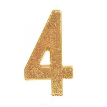 נר יום הולדת ענק זהב מנצנץ מספר 4