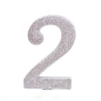 נר יום הולדת ענק כסף מנצנץ מספר 2